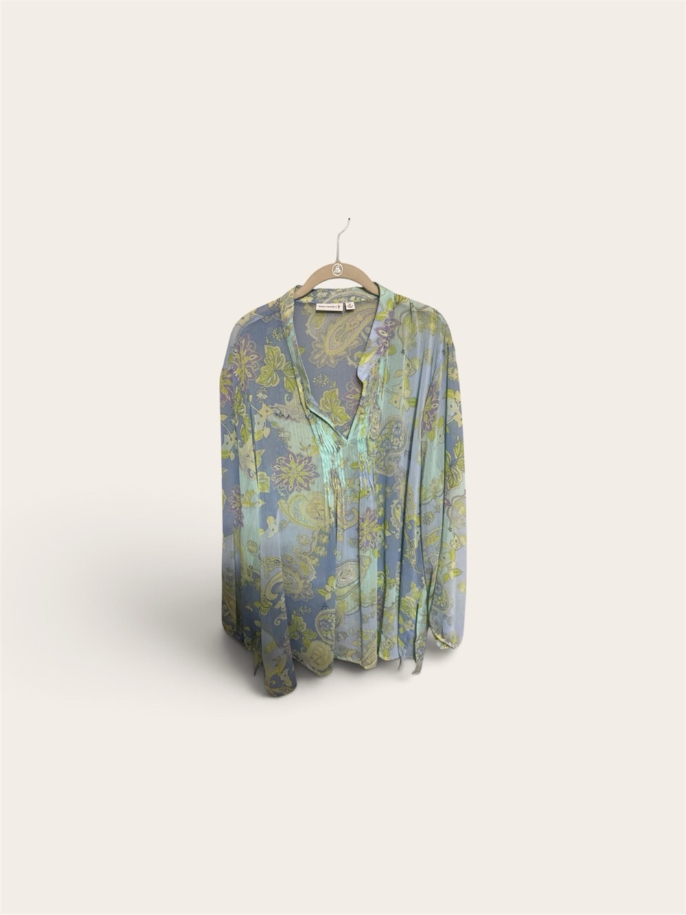 Susan Graver Blue and Green Paisley V-Neck Blouse